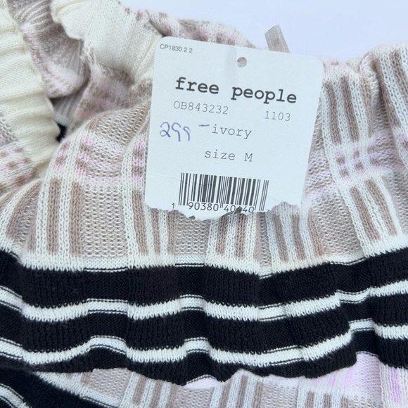 New Free People Womens Off Duty Off-Shoulder Dress, Pink black white stripe knit - Picture 7 of 10
